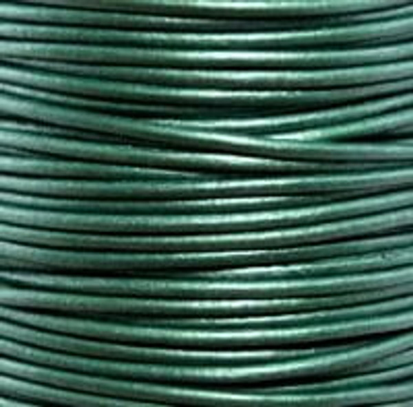 Round Leather Cord, 1.0mm: Metallic Ocean Green