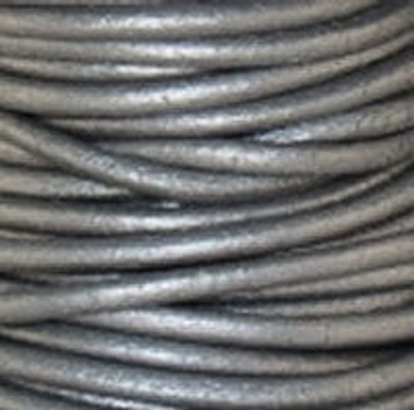 Round Leather Cord, 2.0mm: Metallic Grey