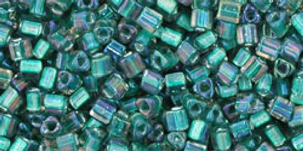 11/0 Triangle Bead - #0270 Clear / Prairie Green Inside Color Lined