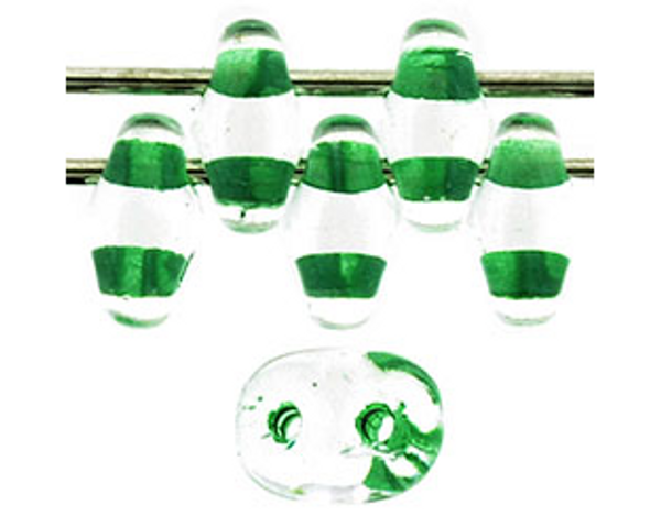 SuperDuo Bead - #44856 Clear / Green Inside Color Lined