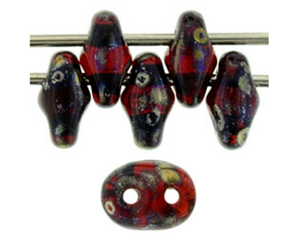 SuperDuo Bead - #TE9008 Siam Ruby - Silver Picasso