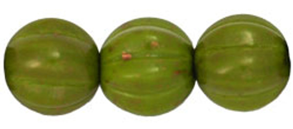 8mm Melon Shaped - Olive Opaque - Gold Marbled