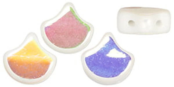 Ginkgo Leaf Bead - White Opaque - Double Sided Rainbow