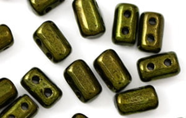 Rulla Two-Holed Beads - Green Metallic