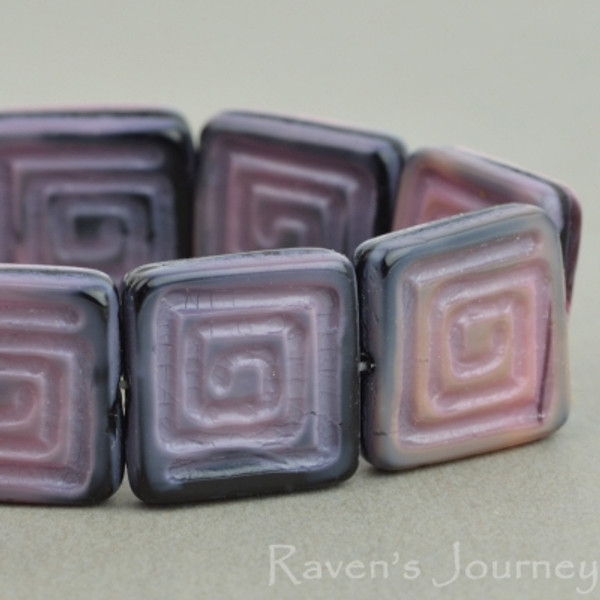 Greek Key (Square 13mm) - Jet Pink Silk Opaque Mix