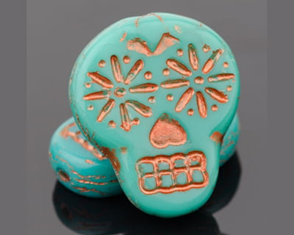 Sugar Skull - Turquoise Opaque with Copper Wash