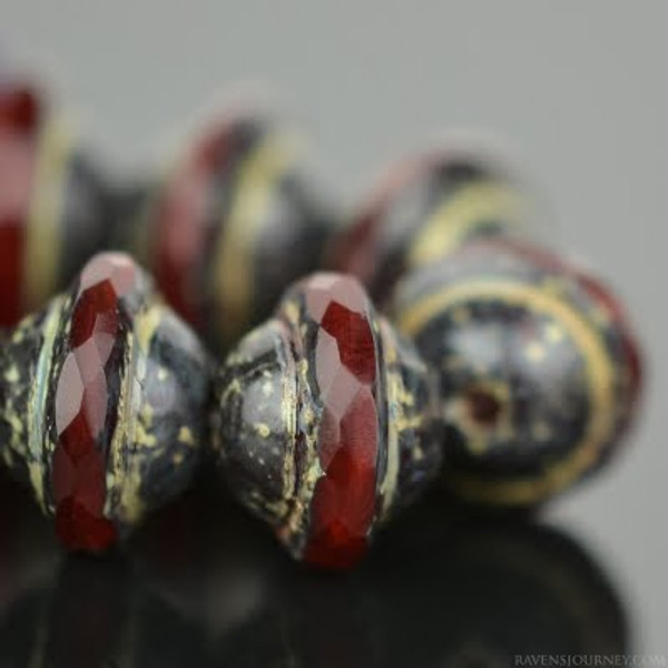 Saturn Shaped Faceted Bead - Red Opaline with Picasso Finish