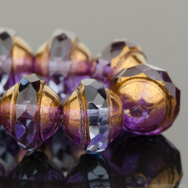 Saturn Shaped Faceted Bead - Tanzanite Purple Transparent with Bronze Finish