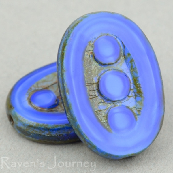 Pea In A Pod Oval (18x12mm) - Blue Silk with Picasso