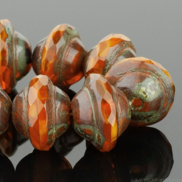 Saturn Shaped Faceted Bead - Orange Opaline with Picasso Finish