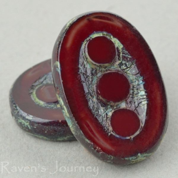 Pea In A Pod Oval (18x12mm) - Red Opaline with Picasso