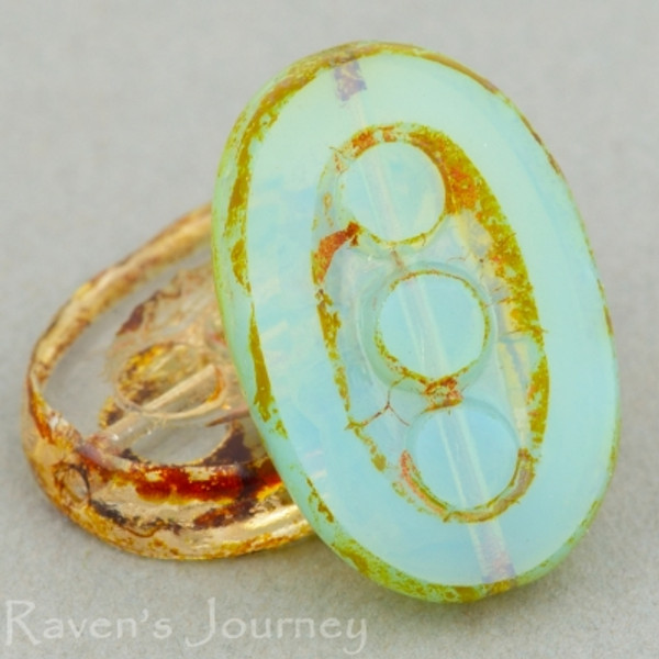 Pea In A Pod Oval (18x12mm) - Clear Blue Green Opaline Transparent with Picasso Mix