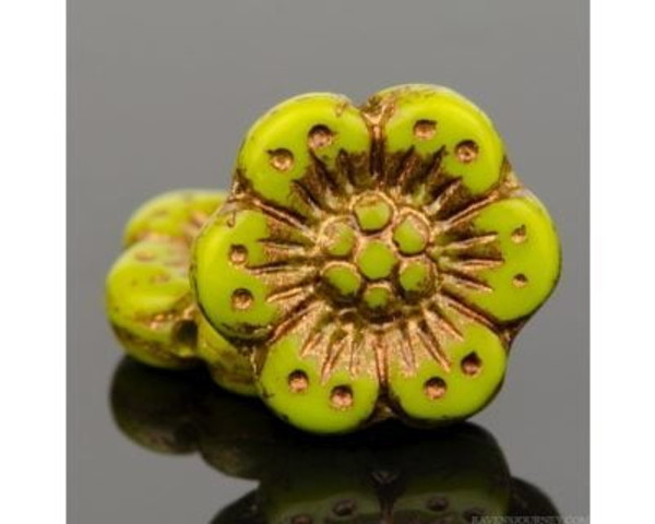 Wild Rose - 14mm Dark Chartreuse Green with Brass Wash