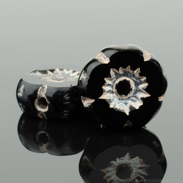 Hibiscus Flower - 7mm Jet Black Opaque with Platinum Finish