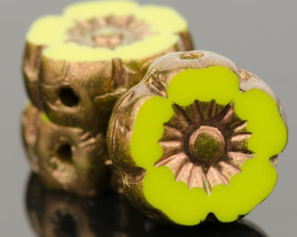 Hibiscus Flower - 9mm Gaspeite Green Opaque with Bronze Wash