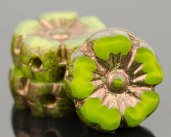 Hibiscus Flower - 10mm Lime Green Silk with Bronze