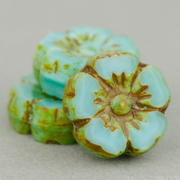 Hibiscus Flower - 10mm Turquoise Silk Picasso