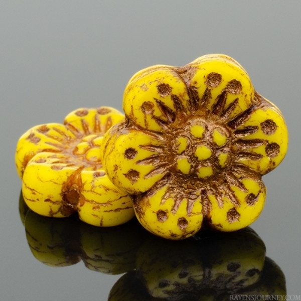 Wild Rose - 14mm Yellow Opaque with Dark Bronze Wash