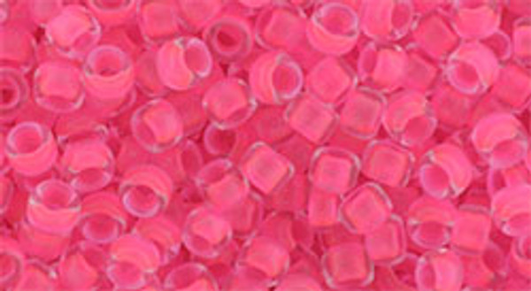 Round Seed Bead by Toho - #971 Clear / Neon Pink Inside Color Lined Matte