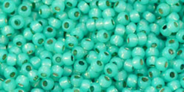 Round Seed Bead by Toho - #PF2104 PermaFinish - Milky Teal Transparent Silver-Lined