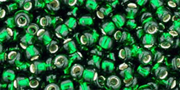 Round Seed Bead by Toho - #36-F Green Emerald Transparent Silver-Lined Matte