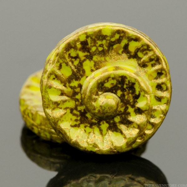 Fossil Bead (18mm) - Golden Green Opaque with Purple Gold Metallic Finish