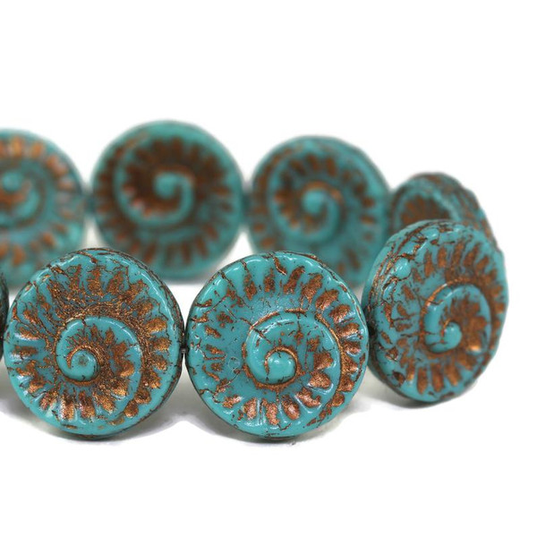 Fossil Bead (18mm) - Turquoise Opaque with Dark Bronze Finish