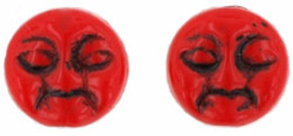 Czech Glass - Moon Faces - Red Opaque - Black Inlay