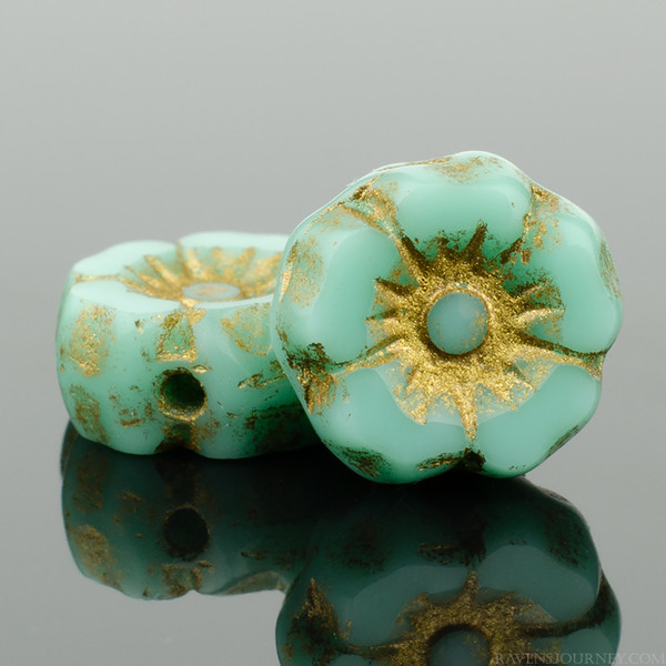 Hibiscus Flower - 7mm Turquoise Opaque with Gold Wash