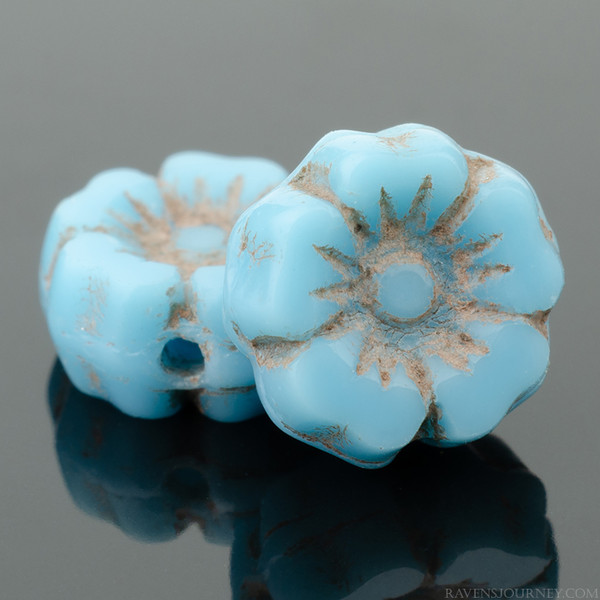 Hibiscus Flower - 7mm Blue Turquoise Opaque with Antiqued Finish