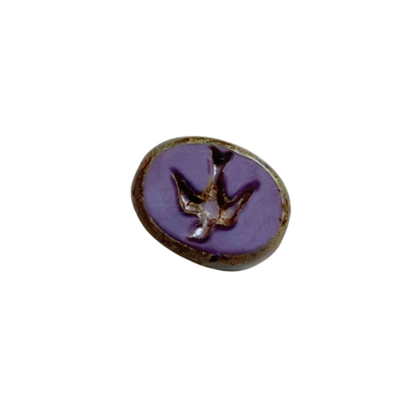 Oval Bead with Swallow - Purple Silk Picasso | Pk of 2