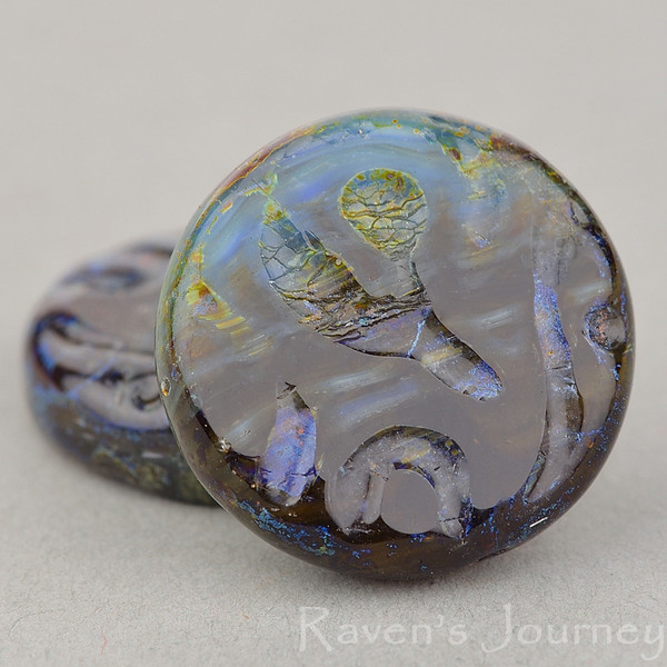 Groovy Coin Bead - Cobalt Emerald Opaque Picasso Mix | 1 Each