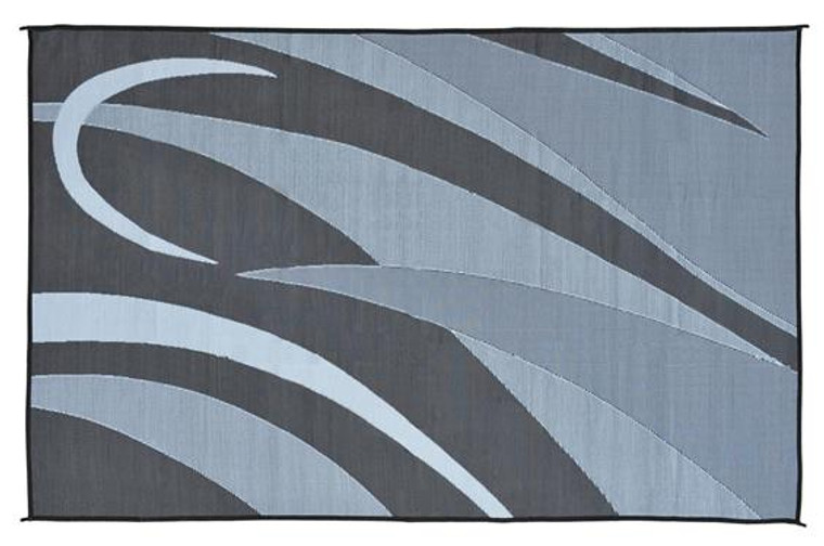 Reversible Patio Mat, Black/Silver Swirl Graphic Design - Size: 8' x 20'