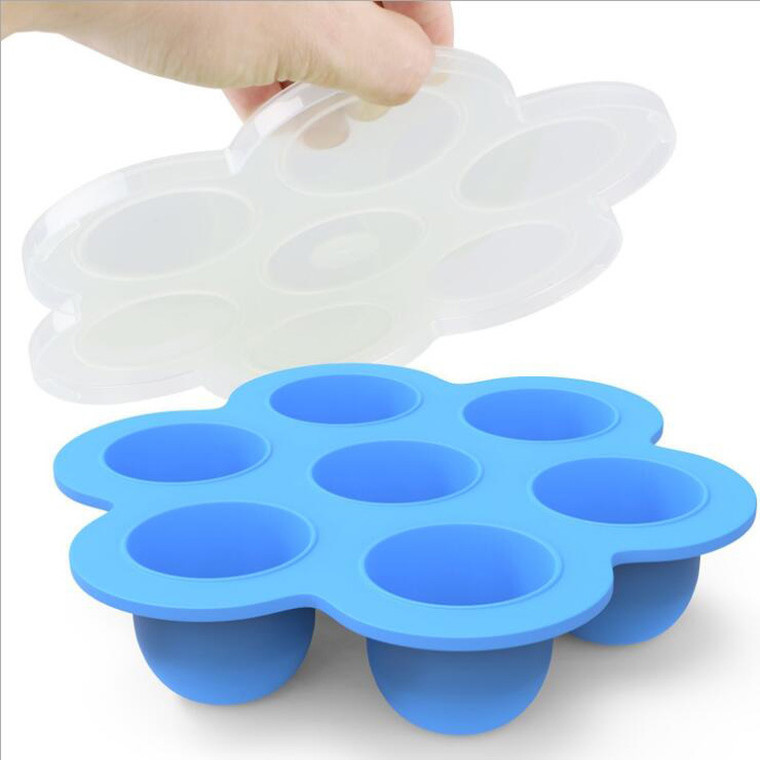7 Holes Egg Bites Molds Silicone with Lid Reusable Baby Food Storage Container Freezer Ice Cube Trays Steamed Cake Mold Egg Poacher Instant Pot Accessories