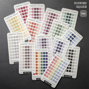 Transparent Square stickers flat lay photo of all 15 color display. Transparent Square stickers flat lay photo of all 15 color display.