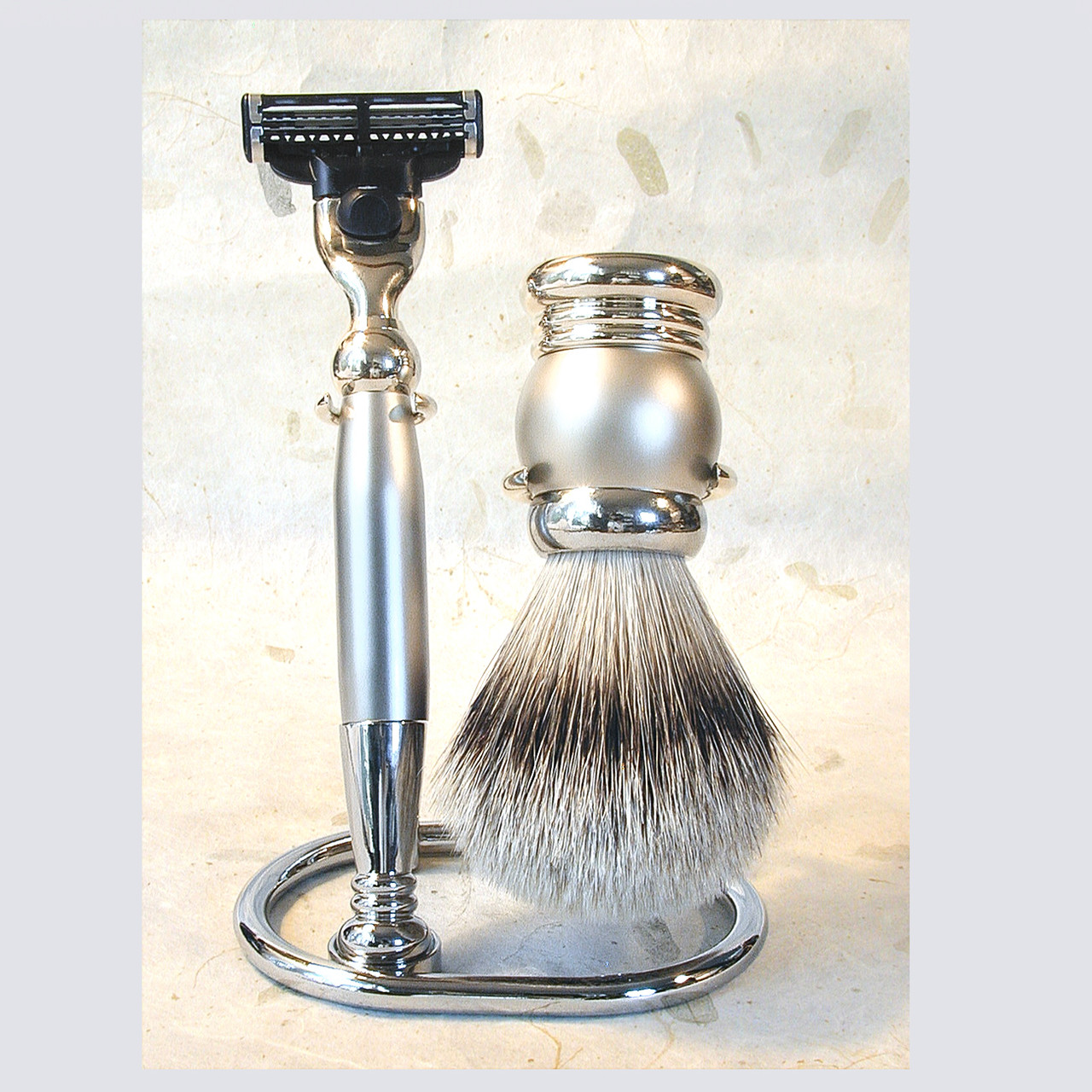 Polished and Satin Nickel Silver Tip Three Piece Shaving Set