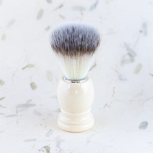 Synthetic fibre shaving brush with faux ivory handle with or without holder