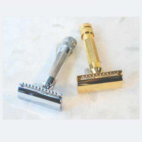 merkur heavy duty double edge safety razor in chrome or gold