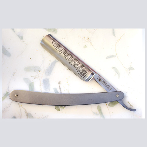 stainless steel matte handle straight razor with stainless steel etched blade