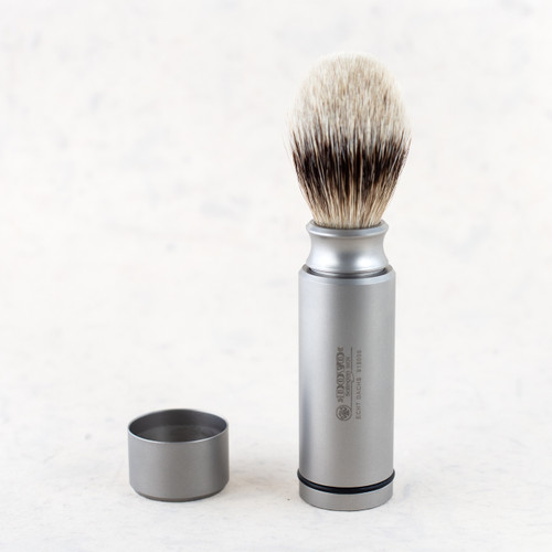 dovo satin stainless steel travel brush with silver tip badger bristles top off dovo satin stainless steel travel brush with silver tip badger bristles top off