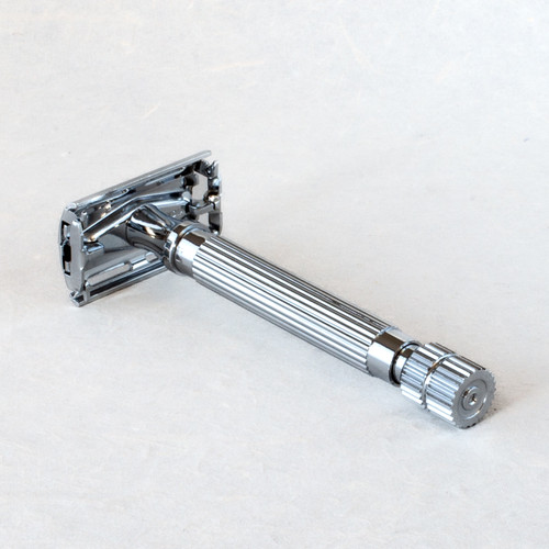 chrome plated brass ridged handle double edge razor