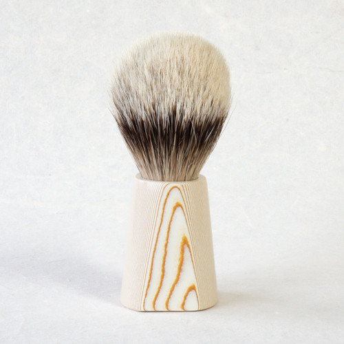 dovo ivory shade micarta handle shaving brush with silver tip bristles front