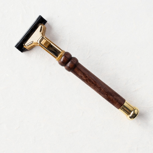 genuine rosewood handle and bulbous gold accent swivel head razor