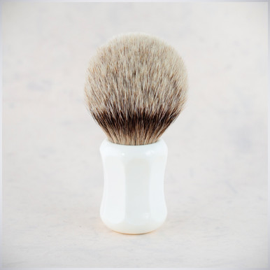 Omega Faux Ivory Faceted and Round Handle Silver Tip Shaving Brush