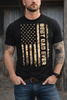 Man wearing a black t-shirt with an American flag design and 'Best Dad Ever' text.