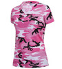 V-Neck Ladies Pink Camo T Shirt
