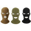 Three 3-hole balaclava ski masks on dummy heads
