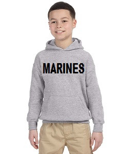 Men's Marines Pullover Hooded Sweatshirt – USMC Graphic, Solid Gray, Fleece, Adult Sizes Up To 5XL