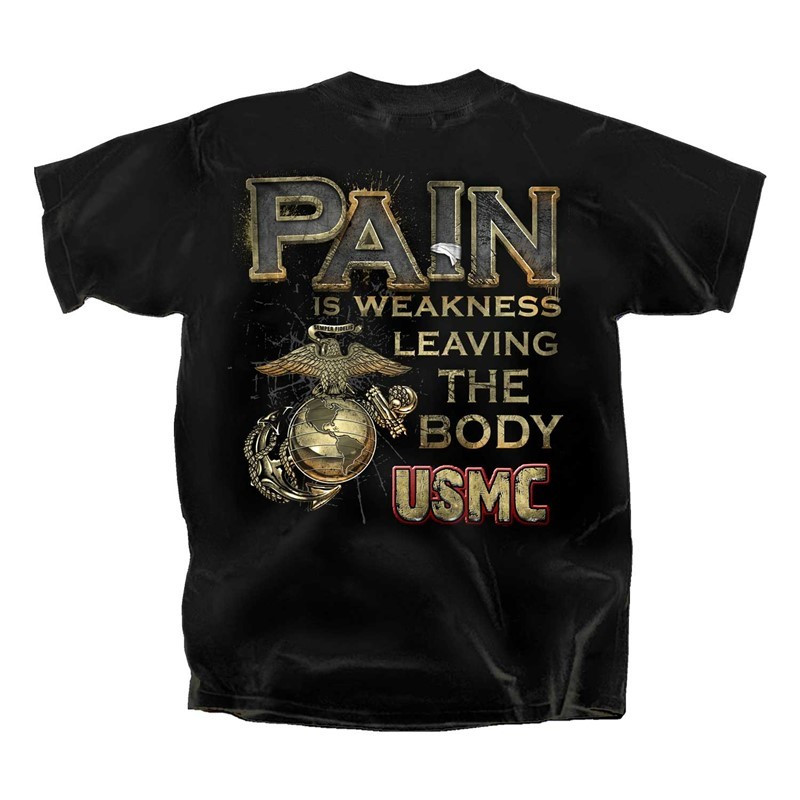 TampaPrinting 'Pain Is Weakness Leaving The Body' T-Shirt - 100% Cotton, Pre-Shrunk, Black