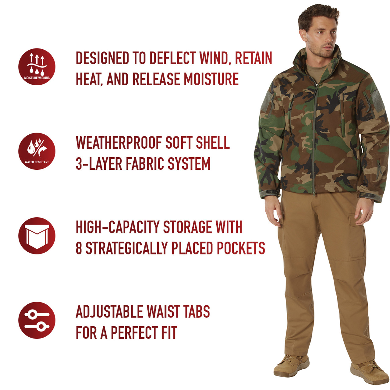 Buy Woodland Camo Tactical Soft Shell Jacket at Army Surplus